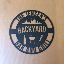 pesronalized metal bbq sign bar and grill sign barbecue sign backyard tiki home outdoor decor 2