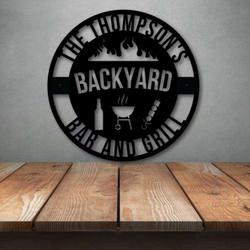 pesronalized metal bbq sign bar and grill sign barbecue sign backyard tiki home outdoor decor 3