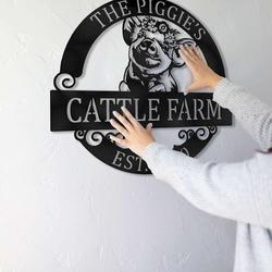 pig farm metal sign vintage entrance farmhouse decor floral pig country decor personalized metal signs 1
