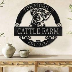 pig farm metal sign vintage entrance farmhouse decor floral pig country decor personalized metal signs 2