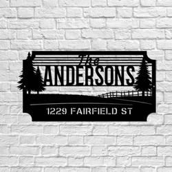pine tree monogram farm address sign custom wall decor outdoor decor 1