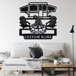 pop up camper metal wall art personalized metal name sign camping campfire signs decor home outdoor 1