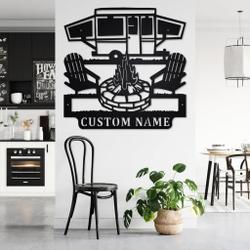 pop up camper metal wall art personalized metal name sign camping campfire signs decor home outdoor 2