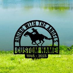 Riding With The Angels Grave Marker Metal Garden Stakes Cowgirl Memorial Gifts Sympathy Gifts for Loss of Loved One