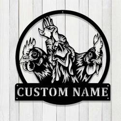 roosters sign chicken farm chicken coop farmhouse personalized metal sign 1
