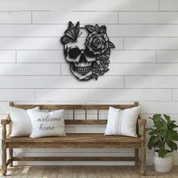 rose sugar skull metal sign butterfly skull signs halloween decoration for home 3