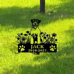 russell terrier dog grave marker garden stakes dog sympathy gift cemetery decor memorial custom metal signs 1