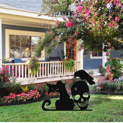Scary Black Cat Metal Wall Art Halloween Yard Decoration Spoky Outdoor Decor Art