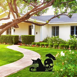 scary black cat metal sign halloween yard decoration spoky outdoor decor art 2