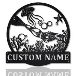 Scuba Diving Girl Metal Wall Art Personalized Metal Name Signs Home Decor Sport Lovers Gifts