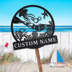 scuba diving girl metal sign personalized metal name signs home decor sport lovers gifts 1