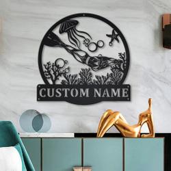 scuba diving girl metal sign personalized metal name signs home decor sport lovers gifts 2