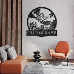 scuba diving girl metal sign personalized metal name signs home decor sport lovers gifts 3
