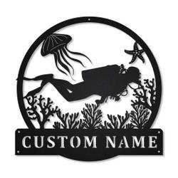 Scuba Diving Metal Wall Art Personalized Metal Name Signs Home Decor Sport Lovers Gifts