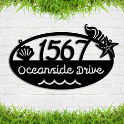 seashell custom house number plaque beach theme mermaid address displays your house number 2