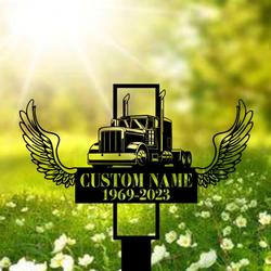 Semi Truck Driver with Wings Memorial Yard Stake