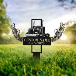 semi truck driver with wings memorial yard stake custom metal signs 1