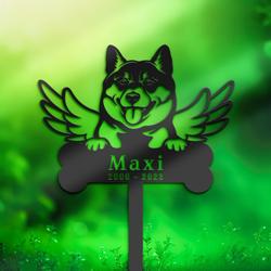 shiba inu dog grave marker garden stakes dog memorial gift cemetery decor custom metal signs 1
