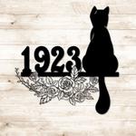 sitting cat and flower address sign house number plaque custom metal signs 0