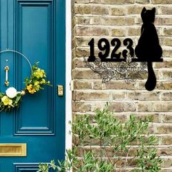 sitting cat and flower address sign house number plaque custom metal signs 1