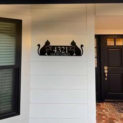 sitting cats address sign house number plaque custom metal signs 1