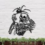 skeleton with spider metal sign spiderweb signs halloween decoration for home 0