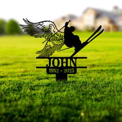 skier with wings skier grave marker metal garden stakes skier memorial gifts sympathy gifts for loss of loved one 1