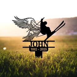 skier with wings skier grave marker metal garden stakes skier memorial gifts sympathy gifts for loss of loved one 2