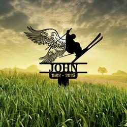 skier with wings skier grave marker metal garden stakes skier memorial gifts sympathy gifts for loss of loved one 3