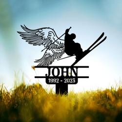 skier with wings skier grave marker metal garden stakes skier memorial gifts sympathy gifts for loss of loved one 4