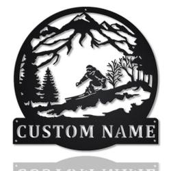Skiing Metal Wall Art Personalized Metal Name Signs Home Decor Sport Lovers Gifts