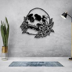 skull rose flower halloween metal wall art halloween decoration for home 1