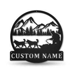 Sled Dog Racing Metal Wall Art Personalized Metal Name Signs Home Decor Sport Lovers Gifts