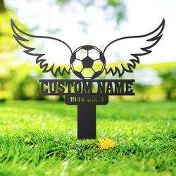 soccer ball with wings grave marker metal garden stakes soccer player memorial gifts sympathy gifts for loss of loved one 1