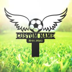 soccer ball with wings grave marker metal garden stakes soccer player memorial gifts sympathy gifts for loss of loved one 2
