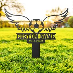 soccer ball with wings grave marker metal garden stakes soccer player memorial gifts sympathy gifts for loss of loved one 3