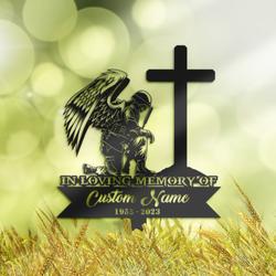 soldier kneeling at cross veteran grave marker metal garden stakes soldier veteran memorial gifts sympathy gifts for loss of loved one 3