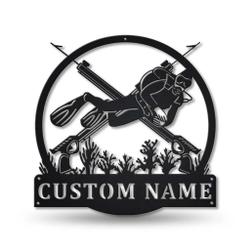 Spearfishing Sport Metal Wall Art Personalized Metal Name Signs Home Decor Sport Lovers Gifts