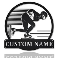 Speed Skating Metal Wall Art Personalized Metal Name Signs Home Decor Sport Lovers Gifts