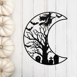 Spooky Moon Halloween Metal Wall Art Witchy Halloween Outdoor Decor