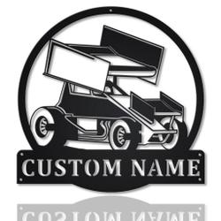 Sprint Car Metal Wall Art Personalized Metal Name Signs Home Decor Sport Lovers Gifts