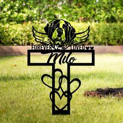 st bernar dog grave marker garden stakes forever loved dog memorial gift cemetery decor custom metal signs 3