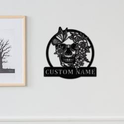 sugar skull flower and butterfly tattoo studio business custom metal signs 1