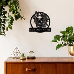 sugar skull flower and butterfly tattoo studio business custom metal signs 2