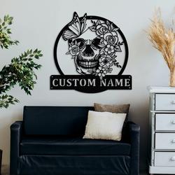 sugar skull flower and butterfly tattoo studio business custom metal signs 3