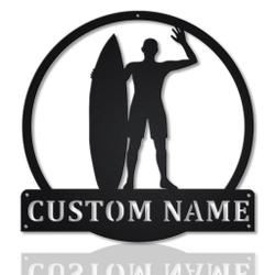 Surfing Metal Wall Art Personalized Metal Name Signs Home Decor Sport Lovers Gifts