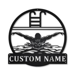 Swimming Metal Wall Art Personalized Metal Name Signs Home Decor Sport Lovers Gifts