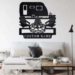 tear drop trailer metal wall art personalized metal name sign campfire camping car signs decor 1