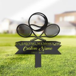 tennis racket and ball tennis player grave marker memorial sign with stake sympathy gifts for loss of loved one custom metal signs 3