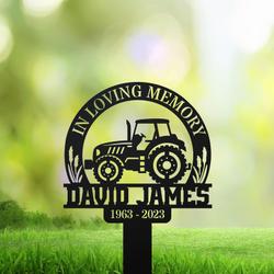 Tractor on Field Farmer Grave Marker Metal Garden Stakes Farmer Dad Memorial Gifts Sympathy Gifts for Loss of Loved One